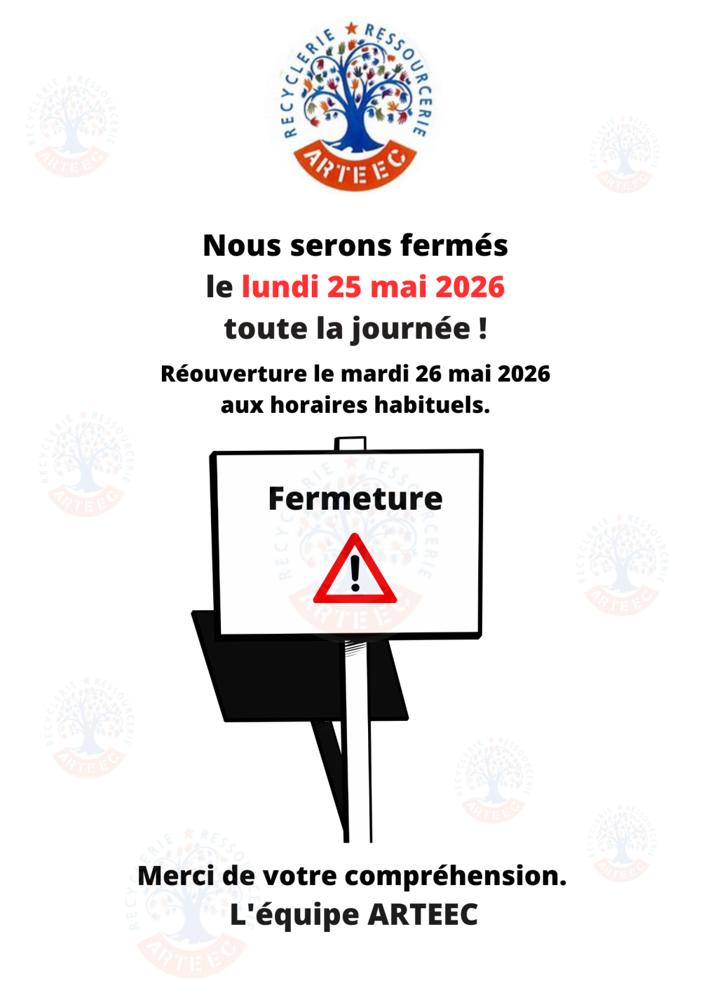 fermeture 25 mai 2026